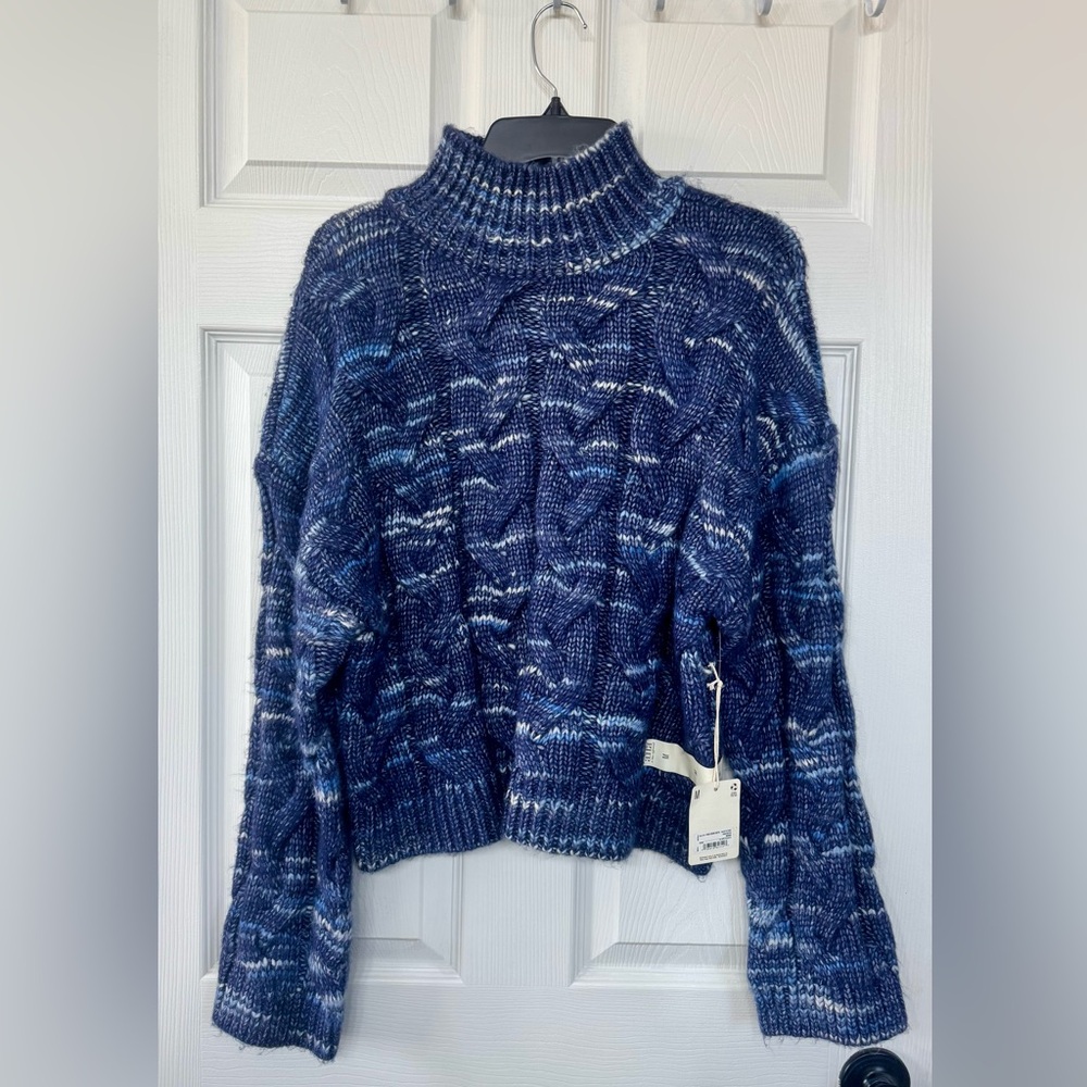 Ami Blue and White Turtleneck Sweater